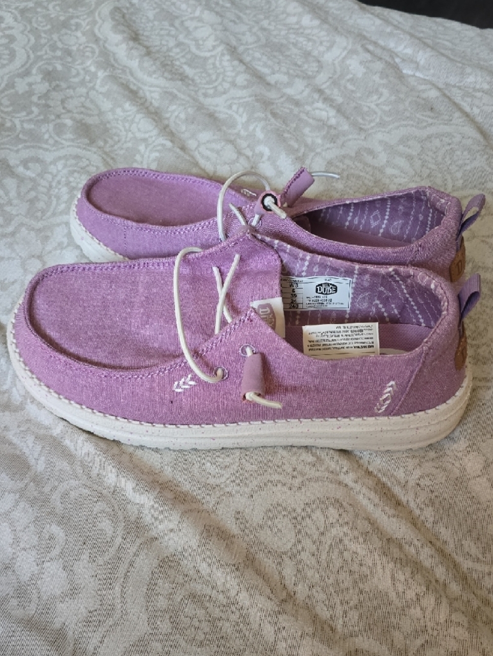 Hey Dude Lavender Canvas Slip-On Shoes with White Laces - Picture 2 of 7